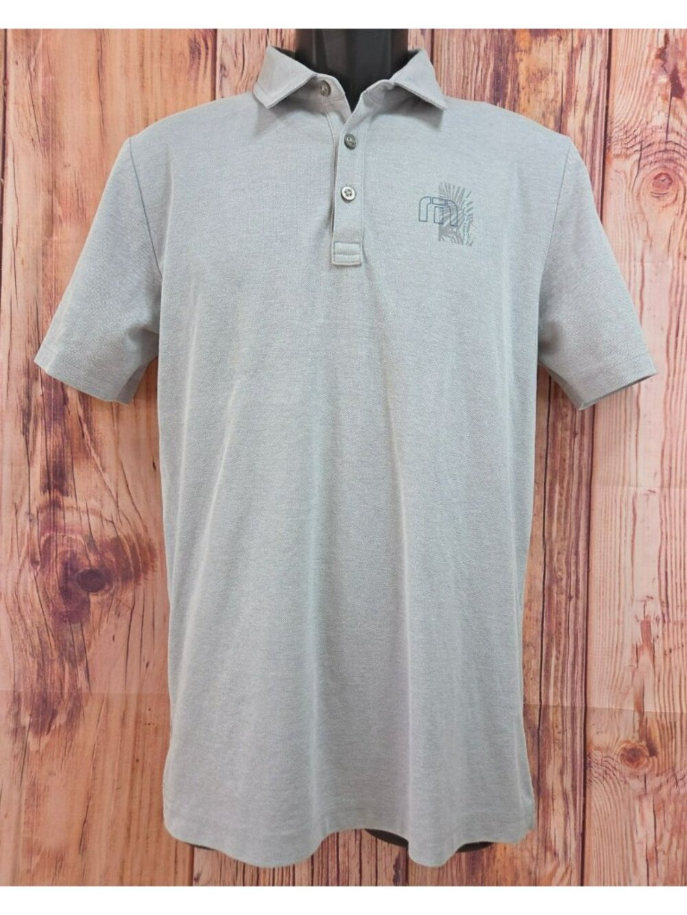 Travis Mathew Mens Heather Gray Polo Shirt Medium Tropical Print Logo